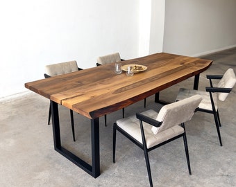 Live Edge Walnut Dining Table, Custom Solid Wood Kitchen Table, Natural Edge Walnut Table, Handmade Wood Dining Furniture