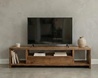 Handcrafted Solid Walnut TV Stand, Modern Media Console with Storage, Solid Wood Entertainment Unit, Low Profile TV Unit