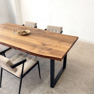 Live Edge Walnut Dining Table, Custom Size Walnut Solid Wood Dining & Kitchen Table, Walnut Desk , Various Metal Leg Options