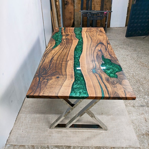 Green Ocean Resin Epoxy Dining Table, Resin Coffee Center Side