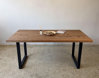 Handmade Solid Oak Dining Table, Solid Wood Dining Table, Modern Industrial Style, Black Metal Legs, Custom Size Statement