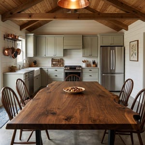 Live Edge Walnut Dining Table, Solid Wood Slab Table, Custom Farmhouse Kitchen Table, Natural Edge Handcrafted Rustic Dining Room Furniture