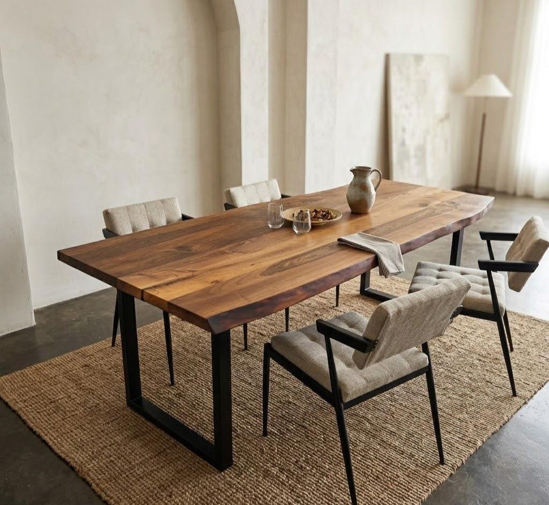 Live Edge Walnut Dining Table, Custom Solid Wood Kitchen Table, Natural ...