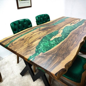Mesa de epoxi de río personalizada, Mesa de río de epoxi de borde vivo, Mesa de comedor de madera, Mesa de centro, Mesa auxiliar