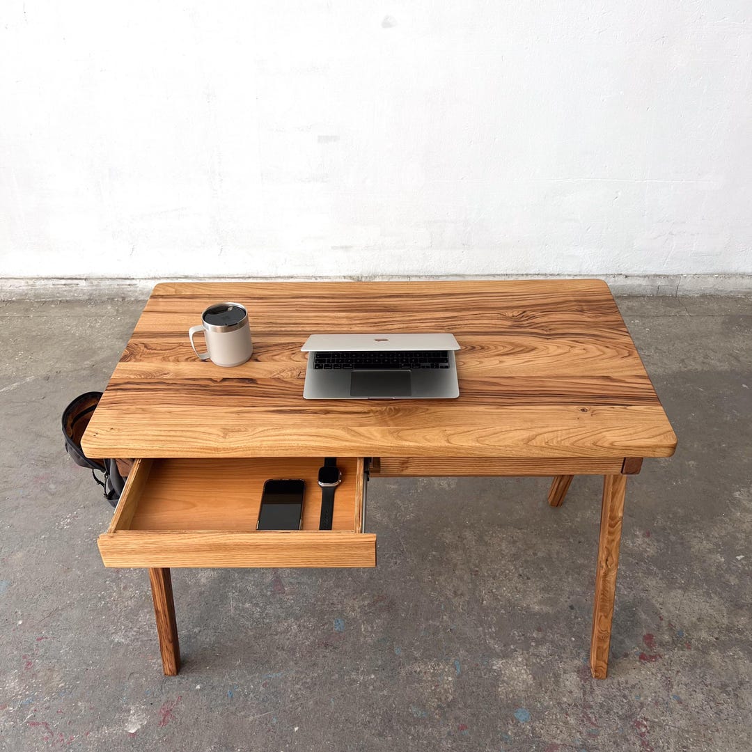 Solid Chestnut Wood Computer Desk, Solid Wood Desk, Wooden Desk With ...