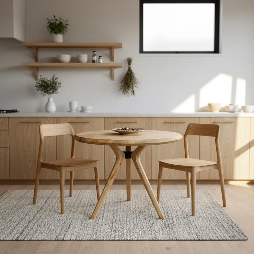 Handmade Solid Elm Wood Round Dining Table: Modern Wooden Kitchen Table ...