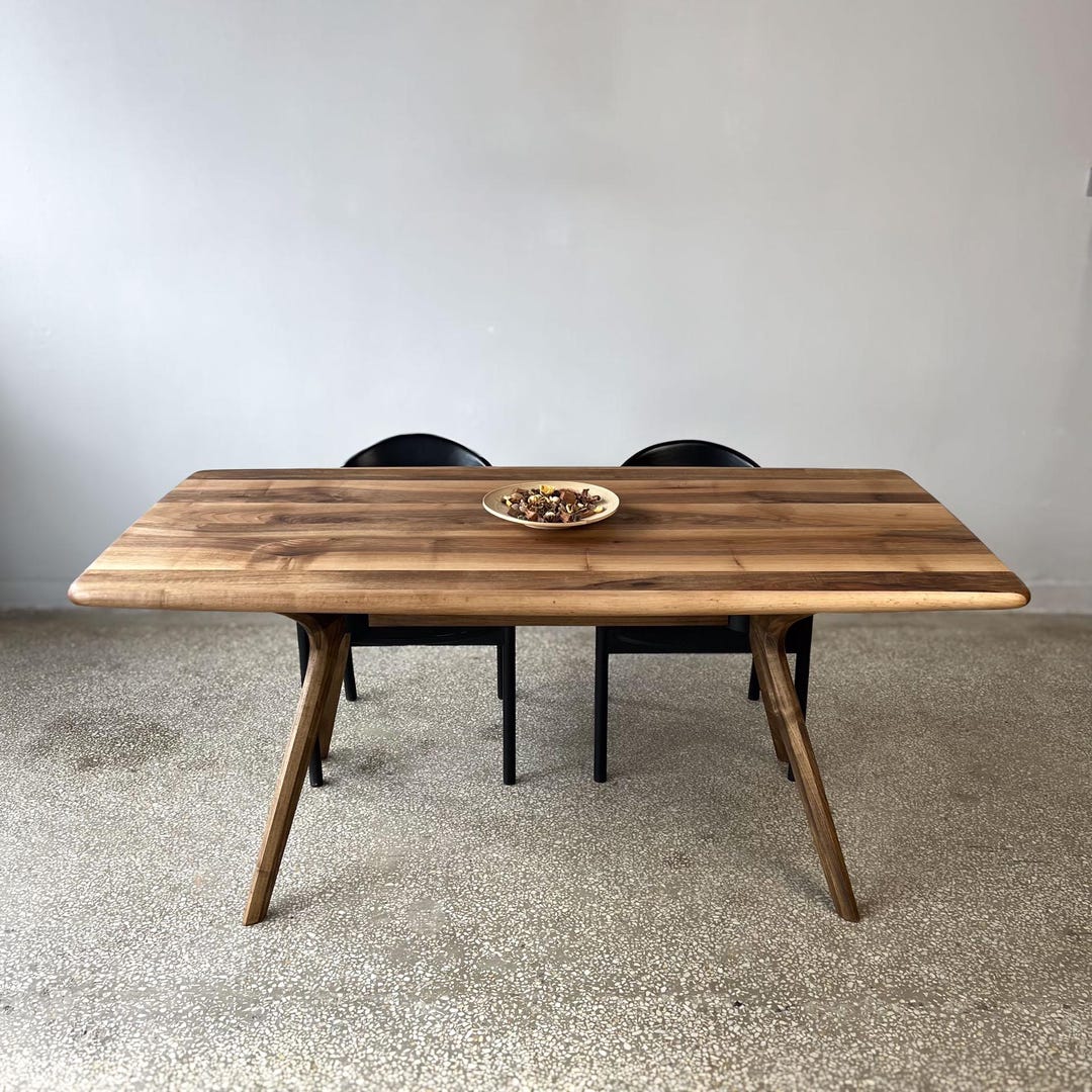 Solid Walnut Oval Dining Table, Mid Century Modern Kitchen Table, Solid ...