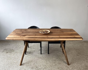 Custom Solid Walnut Oval Dining Table, 4 cm Thick Mid-Century Wood Base