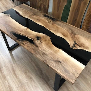 Live Edge Walnut River Table With Black Epoxy Resin 