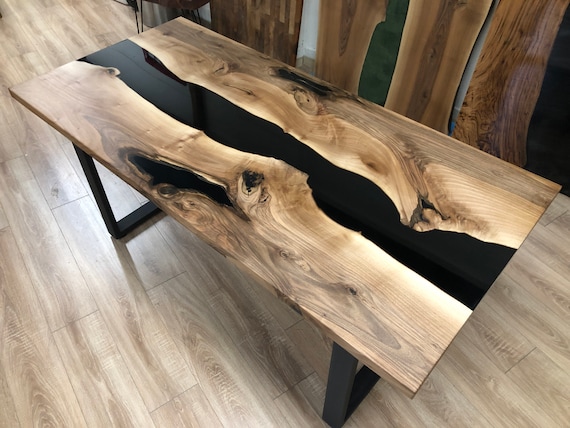 Walnut Black Epoxy Dining Table, Resin Table, River Table