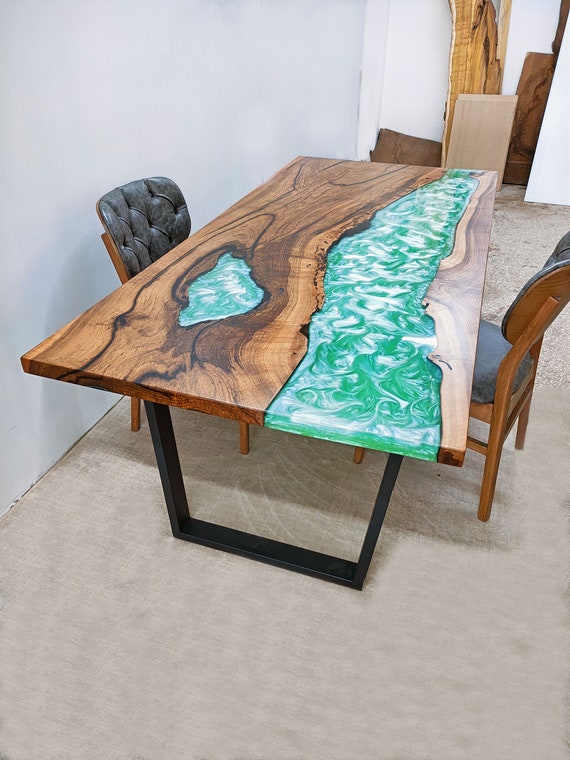Green River Epoxy Table, 3D Epoxy Table, Walnut Epoxy Table, Clear