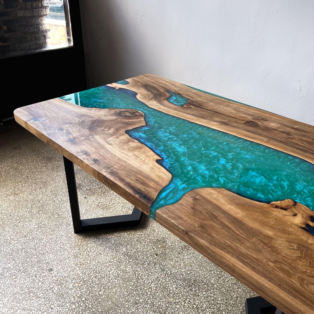 Custom Walnut Epoxy River Dining Table, Live Edge Wood Table, Resin ...
