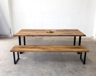 Solid Walnut Dining Table with Bench: Industrial Modern Style
