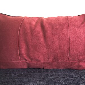Burgundy Faux Suede Upcycled Rectangle Throw Pillow Cover Handmade Decorative Cushion Eco-Friendly Living Room Home Decor Valentines Gift