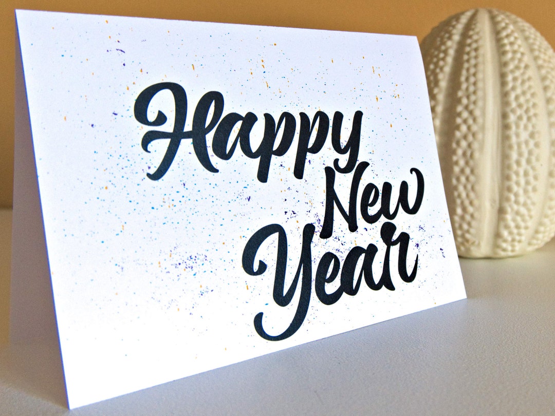 New Years Card Happy New Year Colourful Paint Splatter Spots - Etsy