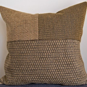 Unique Handmade Brown Repurposed Upholstery Patchwork Decorative Pillow Cover 16x16 Upcycled Boho Artisanal Throw Cushion Eco-Friendly Decor