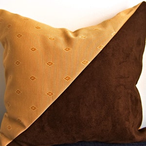 Boho Brown Faux Suede Orange Upholstery HalfTriangle Patchwork Accent Couch Cushion Cover 11x17 18x18 Unique Artisanal Handmade Throw Pillow