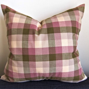 Funda de almohada de tela reciclada a cuadros rosa y verde, hecha a mano, decorativa, ecológica, para sala de estar, decoración del hogar, 11 x 17, 16 x 16