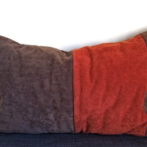 Unique Handmade Orange Brown 11x17 Accent Pillow Cover Reclaimed Faux Suede Patchwork Upcycled Fabric Artisanal Throw Cushion Eco Decor