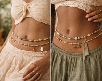 Handmade Beaded Hip Chain Skirt | Gemstone Belly Chain  display picture 1