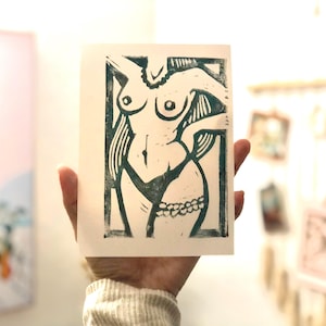 Centerfold (SFW) - Original Linocut Block Print