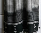 Chakli Trikon wool scarf hand woven ikat dye black and white extra weft patterns