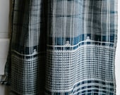 Dungali shawl hand woven wool blue and white ikat dyed extra weft patterns