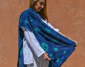 Blue planets scarf bandhani pure silk shibori tie dyed indigo and turquoise