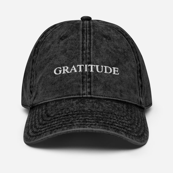 Gratitude Vintage Cotton Twill Cap, Embroidered Vintage Caps, Minimalist Vintage Hat, One Size Fit All