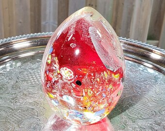 Vintage Red Murano Glass Decorative Egg Paperweight Italy W/ 24K