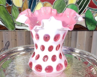 花瓶・フラワースタンド VINTAGE FENTON COIN DOT BOWL Vintage Fenton Vase: Cranberry Coin Dot Pink Glass, 1947-1964 - Etsy