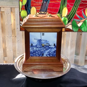 Vintage Delft Windmill Tile Clock: Dutch Country Decor