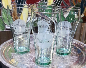 Vintage Coca Cola Bell Glasses: 1990s Libbey Frosted Logo, Set of 4