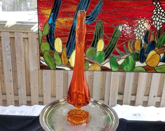 Vintage Viking Glass Amberina Orange Column Vase - 17" MCM Decor