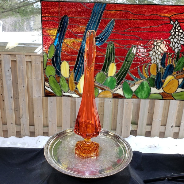 Stunning Vintage 17 inch Viking Glass Epic Column Amberina Orange Tall Vase - Perfect Home Decor Piece, MCM Decor, Glowing Vase, Retro Vase