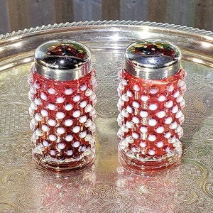 Vintage Fenton Cranberry Pink Hobnail Salt & Pepper Shakers (1950-1964)