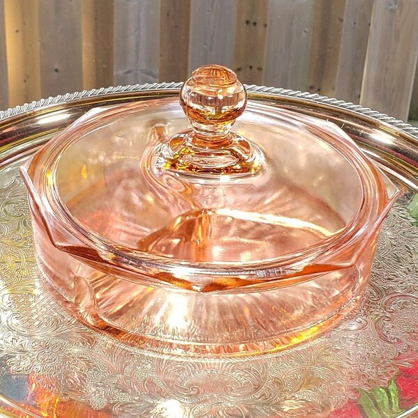 Pink Depression Glass Candy Dish With Lid Etsy