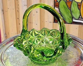 Vintage Indiana Glass Basket , Christmas Basket, Retro Decor, MCM Decor