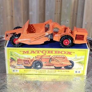 Auténtico raspador de tierra Matchbox K-6 Allis Chalmers vintage - Juguete de construcción retro - Diecast vintage, juguetes vintage