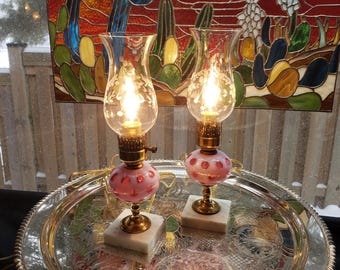 Fenton Boudoir Lamp - Pink Coin Dot Glass, Marble Base
