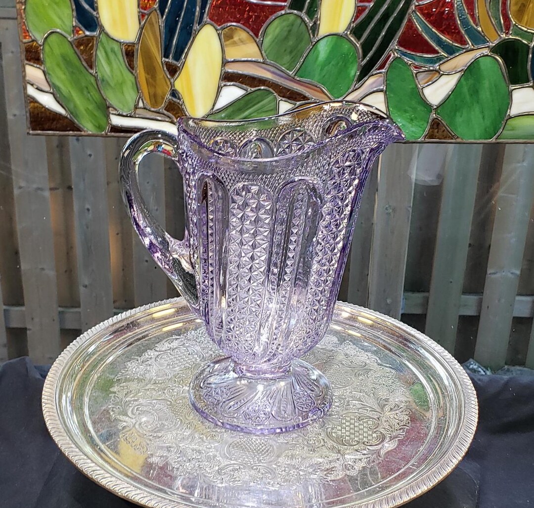 Antique EAPG Amethyst Pitcher: Beatty Brady Feather Pattern, Victorian ...