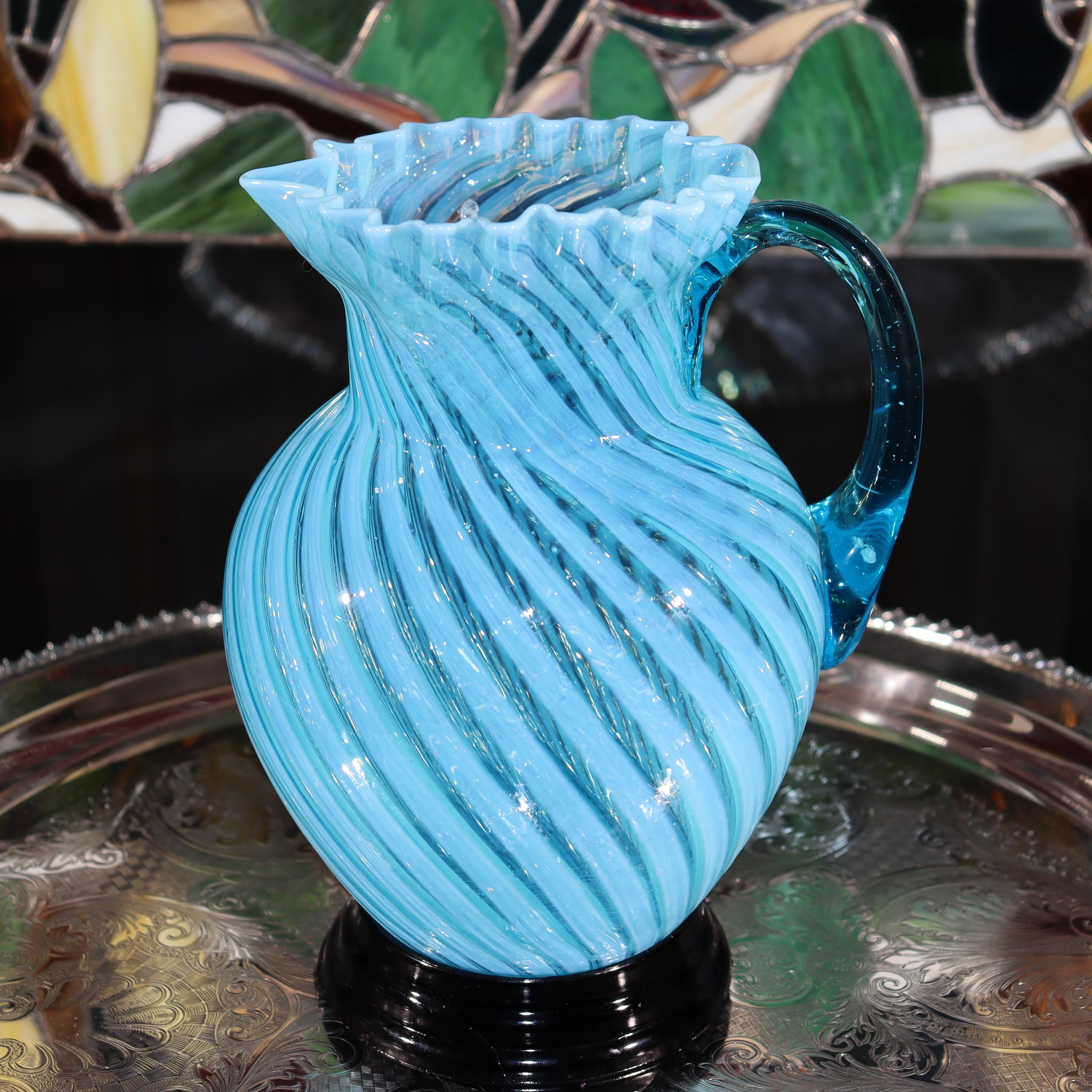 Antique Northwood Blue Swirl Glass Pitcher - Victorian Decor - Etsy