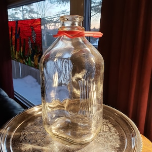 Vintage Dominion Glass Milk Bottle: Canadian Half Gallon with Red Handle