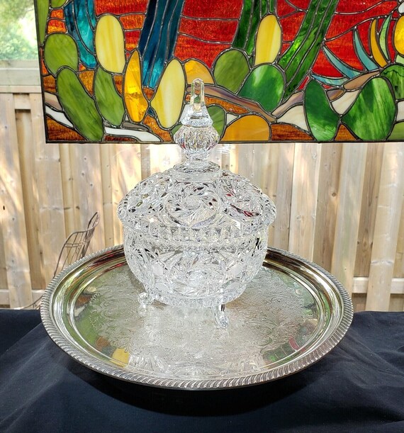 Lead Crystal Candy Bowl: Pinwheel Pattern, Footed Glass