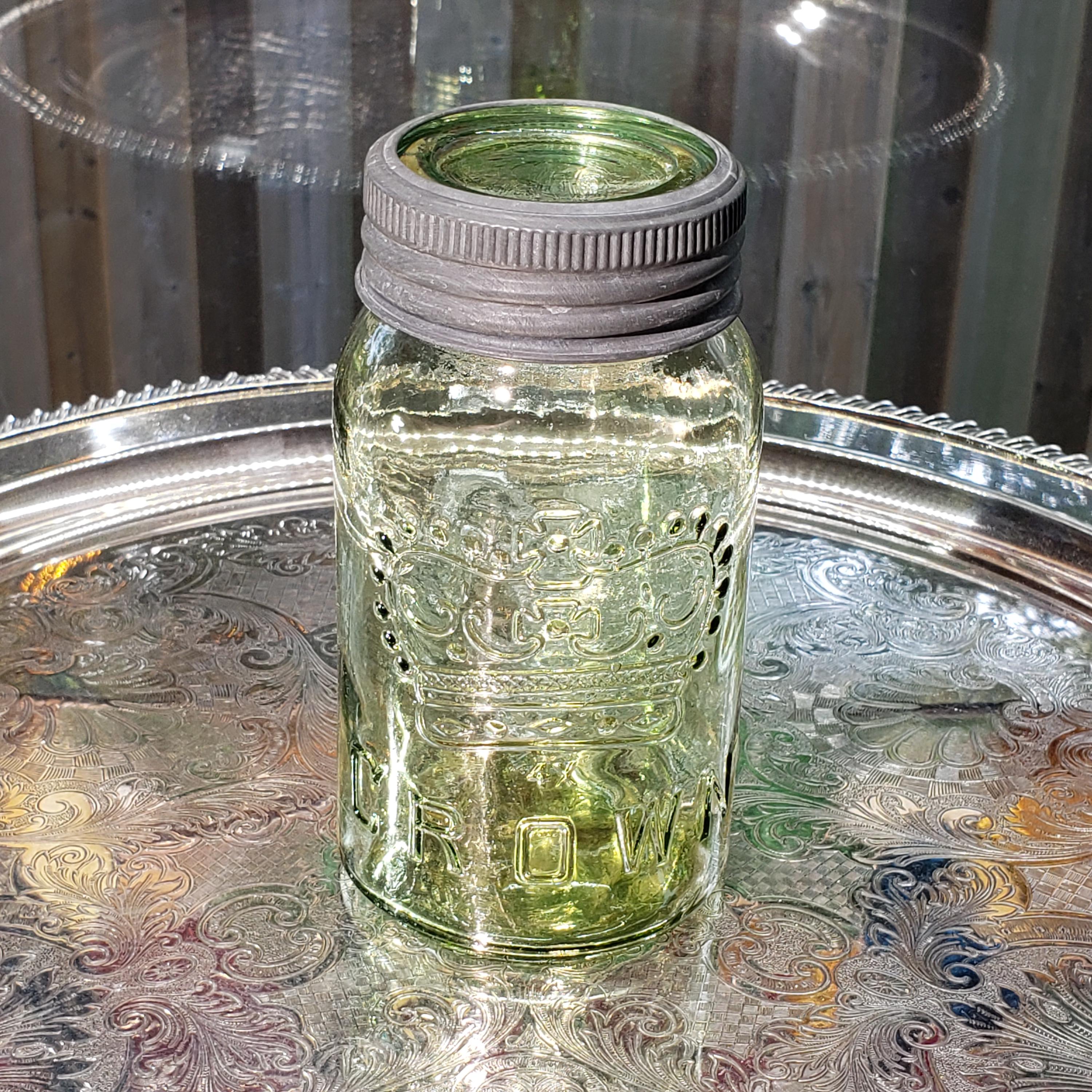 Rare Apple Green Crown Quart Jar: Open Diamond X Series 4X, Vintage Decor