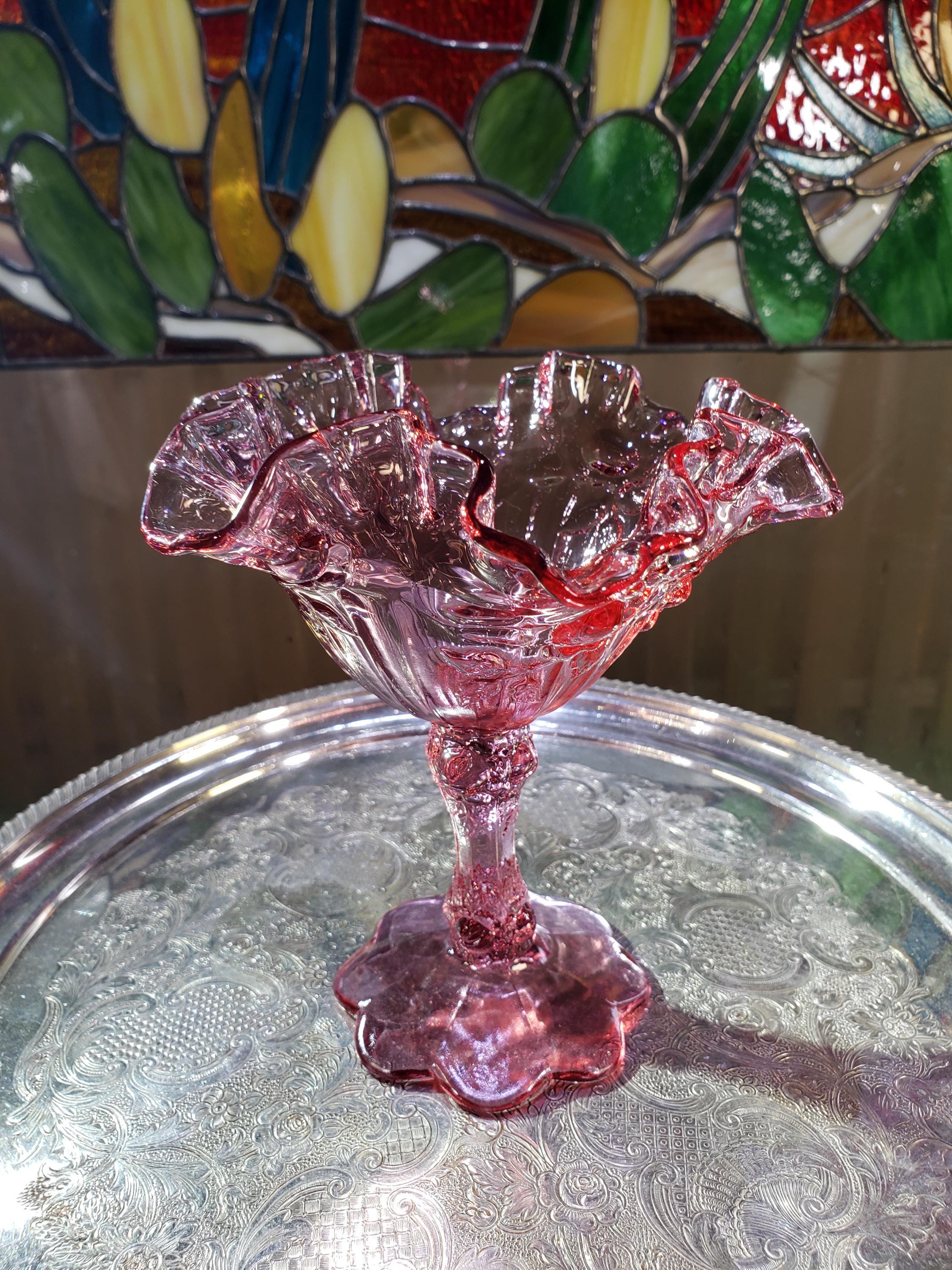 Pink Fenton Glass Comport - Cabbage Rose Ruffled Bowl - Etsy