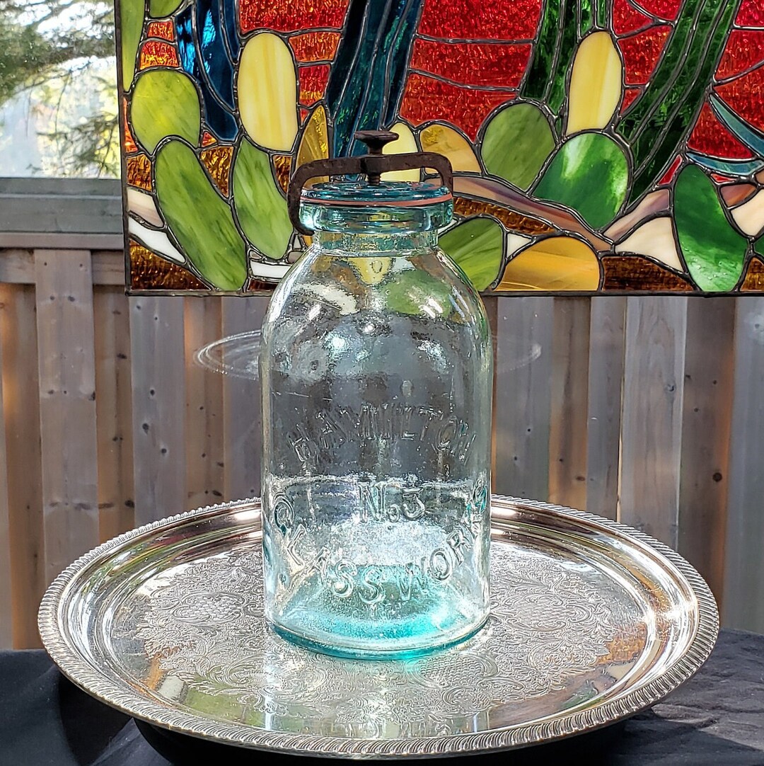 Antique Rare Hamilton Glass Works Number 3 54 Oz Jar Sealer Jar
