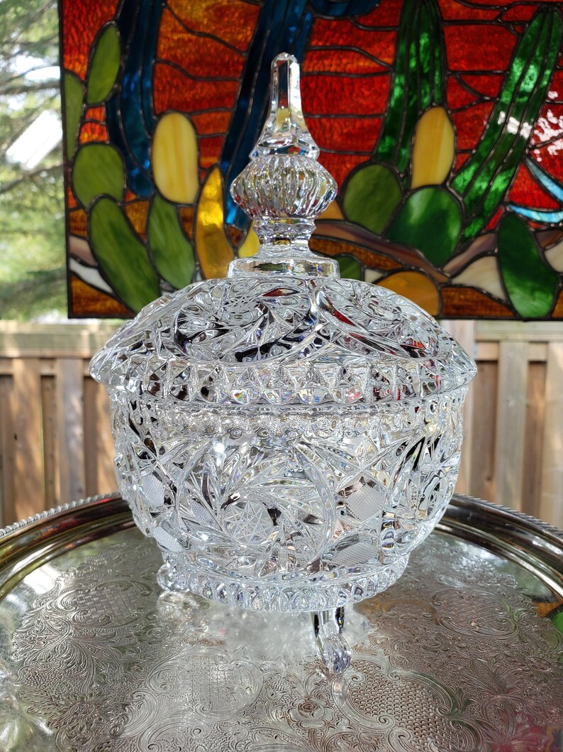 Lead Crystal Candy Bowl: Pinwheel Pattern, Footed Glass image 5