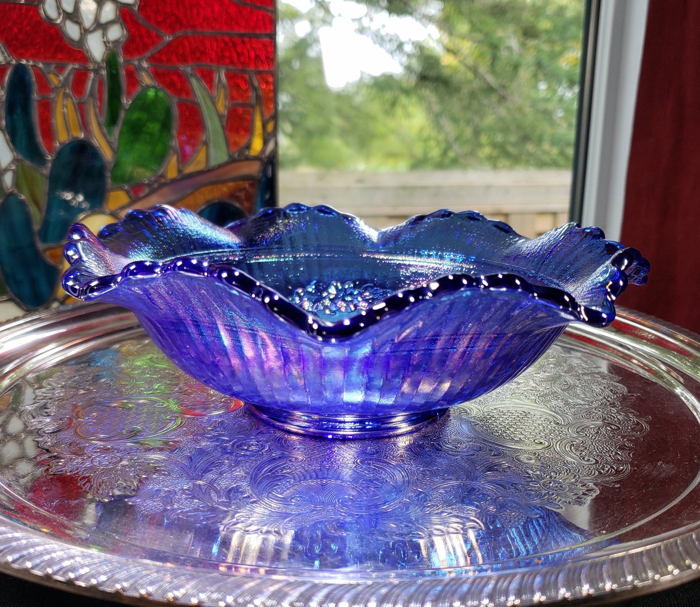 カーニバルガラス風車ウィンドミルボウル大1個小6個アンティーク