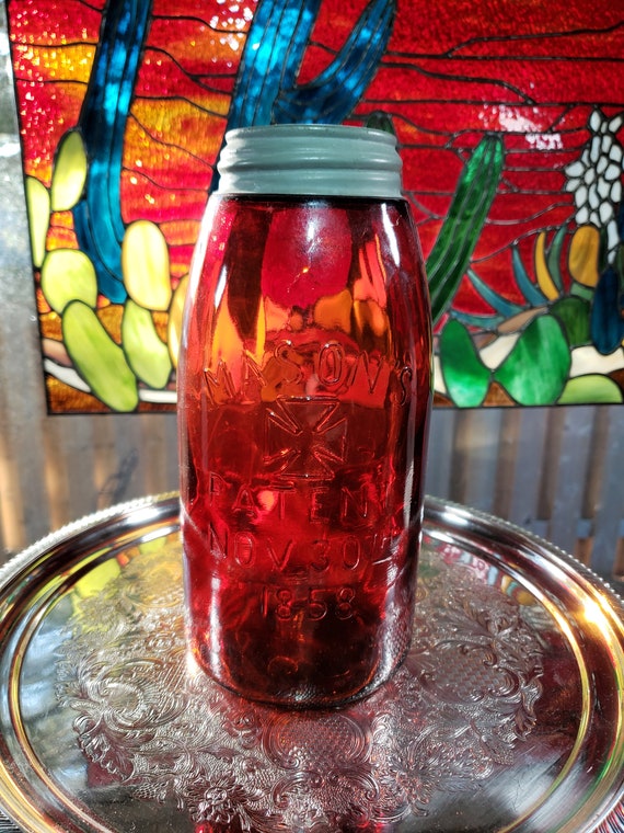 Fantasy Mason Jar Dark Red Half Gallon Jar Vintage Jar, Retro Decor,  Colored Jar, Farmhouse Decor FREE SHIPPING 